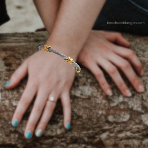 Stainless Steel Gold Plated Cuff Bracelet with X Accents - Picture 6 of 6